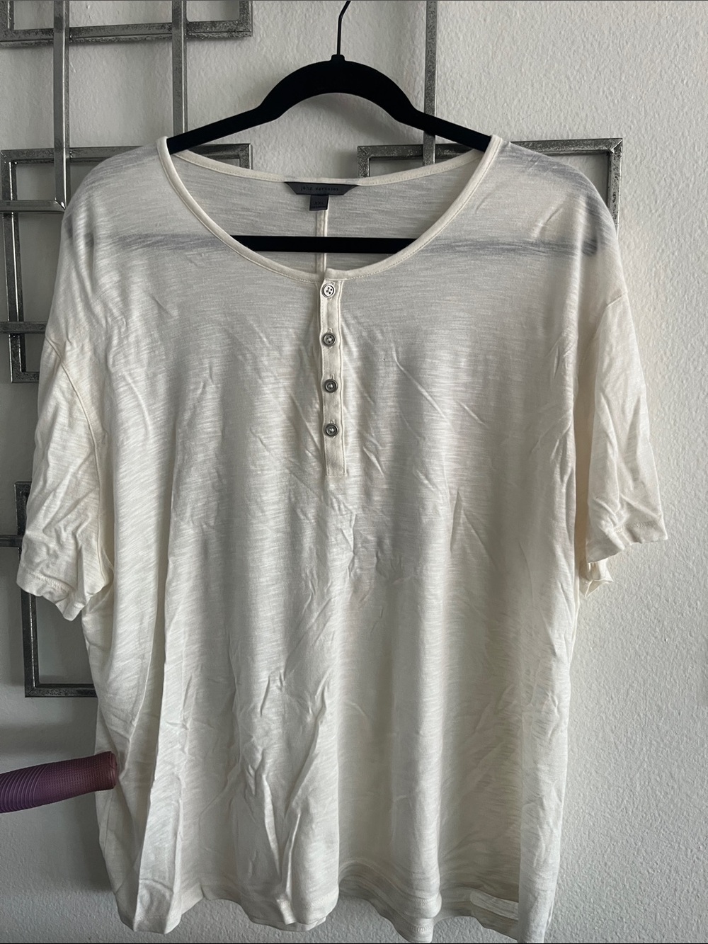 Men's Short Sleeve Henley Tee in Cream
